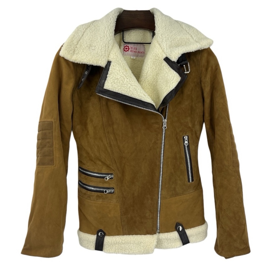 Celebs Leather Jackets Melinda Monroe Virgin River brown suede leather shearlin